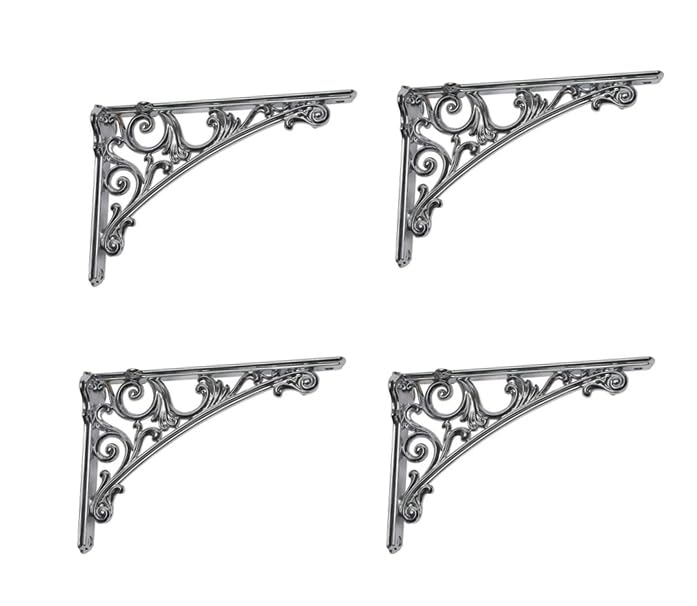 Decorative Shelf Bracket 12 inch Polished Chrome Brackets for Shelving Solid Heavy Duty Vintage DIY Projects Hardware Included 4 Pack Heavy-Duty Shelf-Brackets