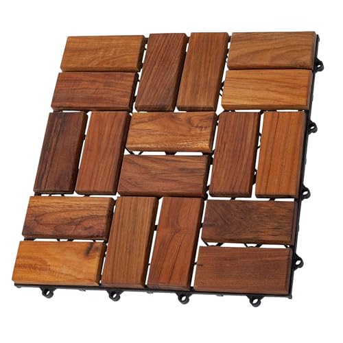 Nordic Style Teak Wood Interlocking Tiles - Wooden Tile Floor Set for Indoor and Outdoor Use - Perfect for Sauna, Patio, Deck, Spa Floors - 10 Square Feet (12" x 12" - 18 Slat Design, Oiled Finish)