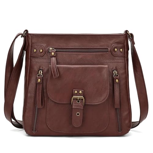 KL928 Crossbody Bags for Women, Multi Pocket Shoulder Bags, Medium PU Leather Cross Body Purses 01-chestnut Brown