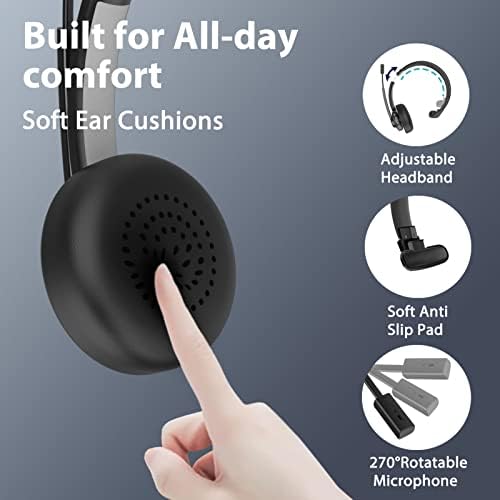 Earbay Wireless Headset with Microphone, V5.0 Bluetooth Headset with Mic Noise Cancelling & USB Dongle, Wireless Headphones with Mic Mute & Charging Dock for PC/Zoom/Office/Home (UK-AJ-BT783C-GH-D)