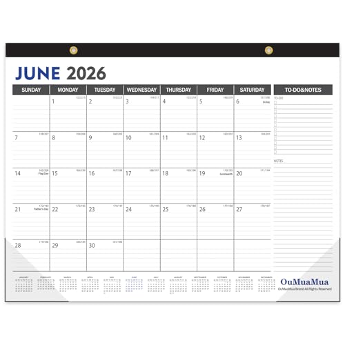 OuMuaMua Large Desk Calendar 2026-2027 - 19 Months from Jun. 2026 through Dec. 2027 22 x 17 Inches Desktop Wall Calendar with Julian Date To-do & Notes Corner Protectors for School Home Office