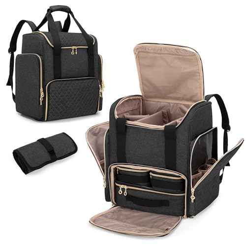 LUXJA Makeup Backpack with 3 Removable Cases and 1 Makeup Brush Bag, Large Makeup Bag Cosmetic Bag with Multiple Storage Sections (Patented), Black