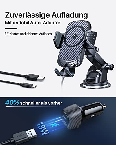 andobil Handyhalterung Auto mit Ladefunktion Wireless Charger [Lüftung & Saugnapf] Qi ladestation Handyhalter Auto Induktion Fast Kabelloses Ladegerät für iPhone 15 14 13 12 Pro Max Samsung Huawei