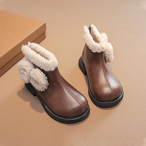 Girls Winter C𝐨wgirl Ankle Boots with Fleece Lining Big Kids Side Bow Comfortable Softy Chunky Low Heel Booties2