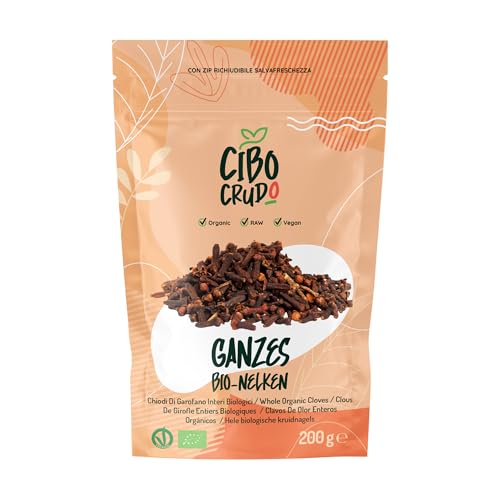 Nelken Ganz Bio - 200g. Sonnengetrocknete Gewürznelken Ganz 100% Natürlich un Rein zum Würzen von Fleischgerichten Getränken und Desserts wie Lebkuchen.