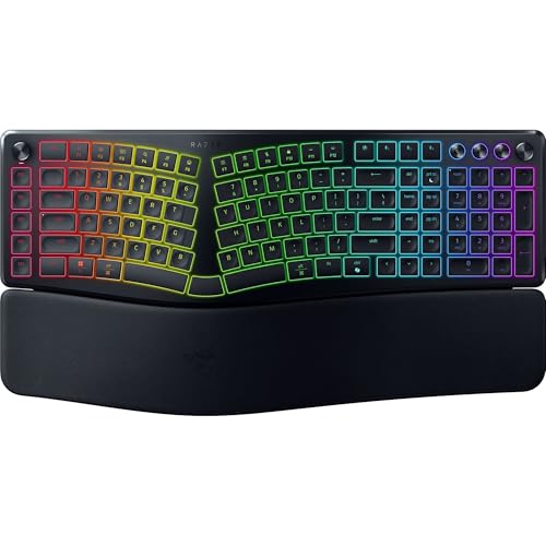 Razer Pro Type Ergo Wireless Split Ergonomic RGB Keyboard – Adjustable Tilt, Wrist Rest, Natural Typing, Multi Device Connectivity (2.4 GHz, Bluetooth, USB Type C), Windows/Mac Compatible – Black