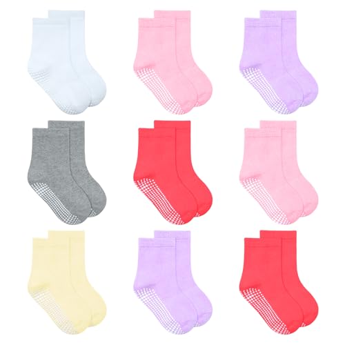 GRPSKCOS Baby Toddler Socks with Grip - 9 Pairs Anti-Skid Non Slip Kids Socks