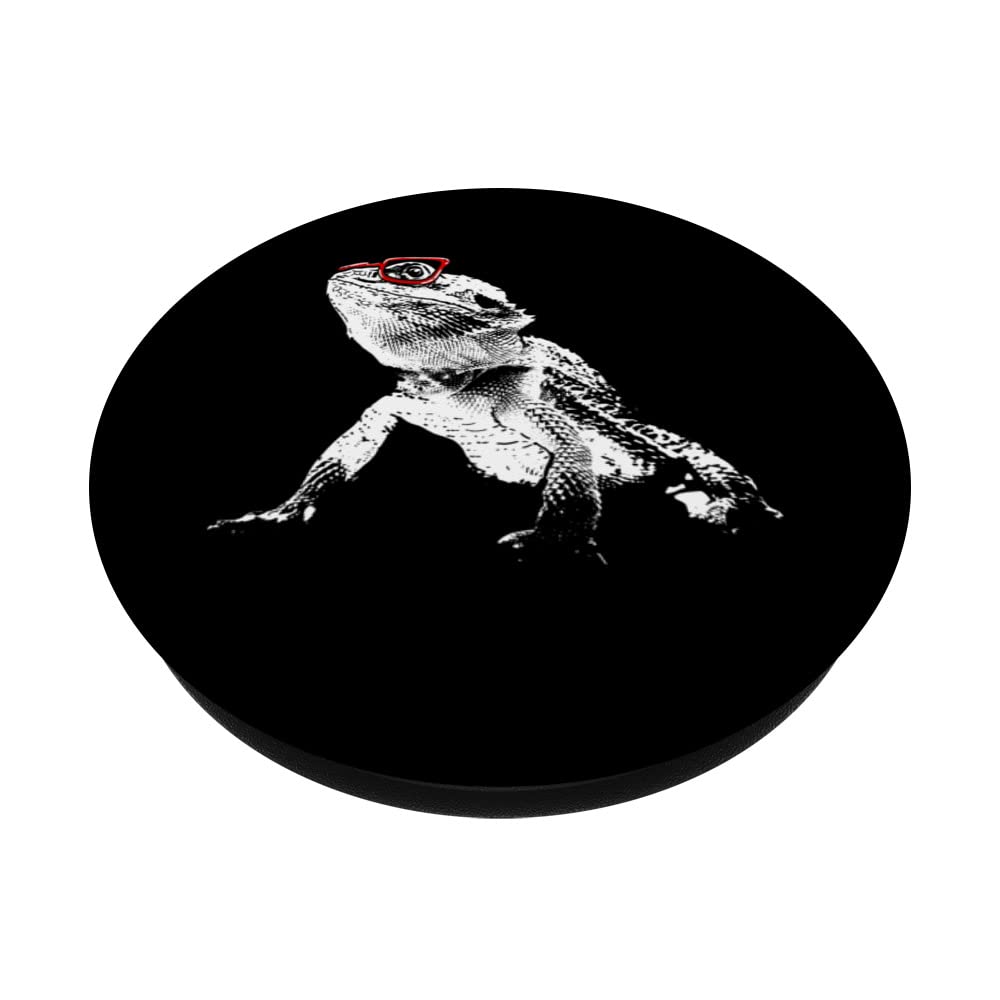 Bearded Dragon Nerd Pet Lizard Geek Bearded Dragon PopSockets Swappable PopGrip, Black - Image 2