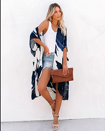 Moss Rose Women's Beach Cover up Swimsuit Kimono Cardigan with Bohemian Floral Print