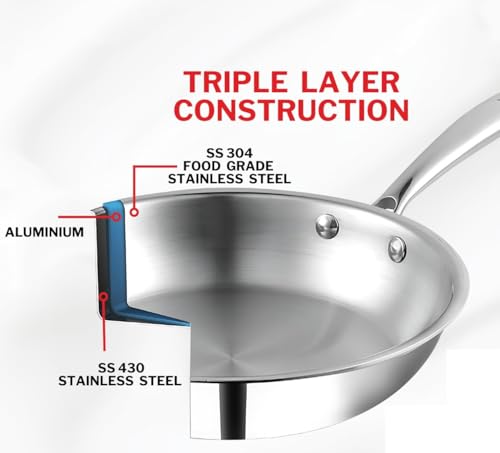 Poêle inox 16 cm robuste et résistante aux rayures avec fond Triply