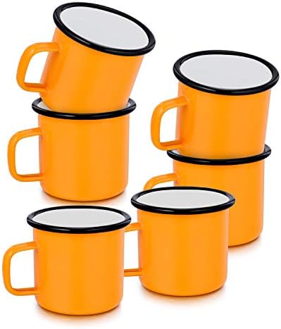 TeamFar Coffee Mug Set of 6, 12 oz Enamel Mug Yellow Tea Camp Drinking Cups Mugs Vintage for Camping Picnic Home Use, Non Toxic & Portable, Classic Design & Easy Clean