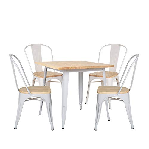 SKLUM Pack Mesa LIX Madera (80x80) & 4 Sillas LIX Madera Blanco - (Elige Color)