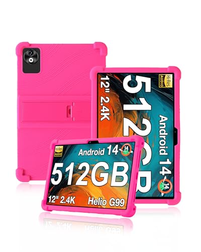 Coque silicone DOOGEE T40 Pro 12 pouces rose avec support ajustable
