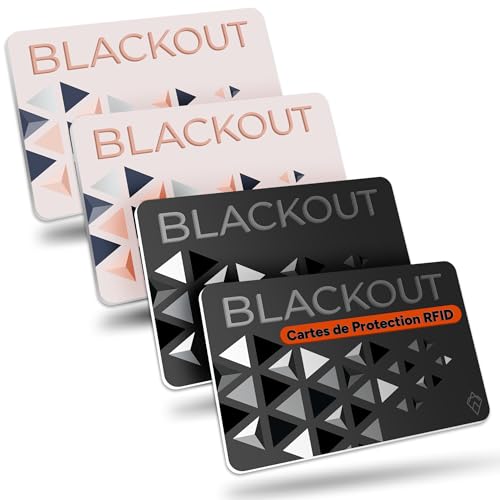 AKIELO Blackout Carte Anti RFID Ultra Fine (Lot de 4) – Anti Piratage Bloqueur pour Protection Carte Bancaire sans Contact – Protège Votre Portefeuille (4 x...