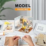 OSDUE DIY Miniature Dolls House with Furniture, Mini Kitchen Study 3D Jigsaw Puzzle Model, Wooden Building Kit with LED Lights Craft Kit for Adults Book Shelf Decoration Gift - Image 4
