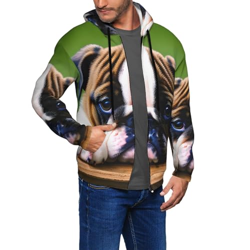 Sweat à capuche homme imprimé bouledogue mignon, hoodie hiver extensible