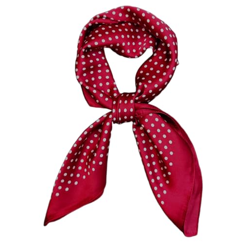 GIMIRO Frauen 70x70cm Schal Simulierte Seide Eleganter Polka Dot Schal, Wein Rot mit Weißen Punkten, Polyester Seide, Quadratisc (Claret Dots)