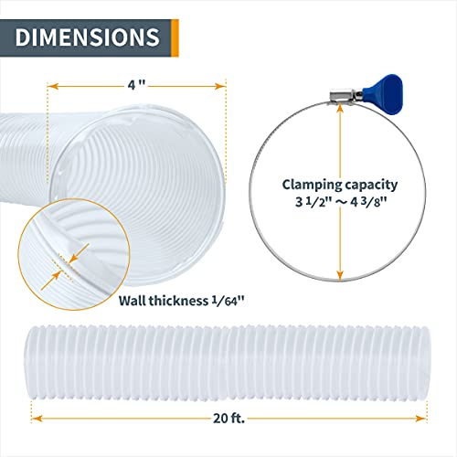 POWERTEC 4" x 20' Flexible PVC Dust Collection Hose with 2pcs Stainless Steel Key Hose Clamps for Table Saw, Band Saw, Planer, Jointer, Woodworking and Garage, Woodshop Dust Collection System (70244) by POWERTEC - Image 5
