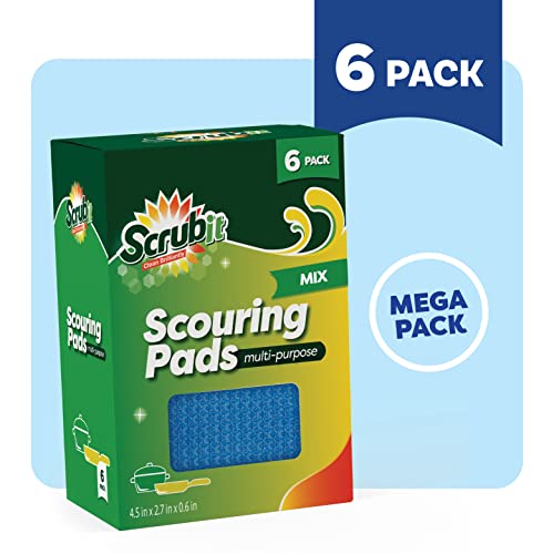 Scrubit Multi-Purpose Scouring Pad - Non-Scratch Cleaning Sponges For Pots, Pans, Dishes, Utensils & Non-Stick Cookware - Scrubbing Pads Use For Kitchen, Bathroom - 6 Pack Dish Sponge - (Colored) #TOP3