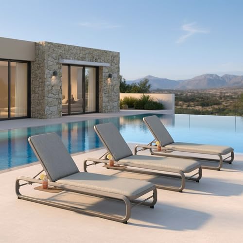 Image of PURPLE LEAF 3 Piece Patio Chaise Lounge Luxury Heavy-Duty Champagne