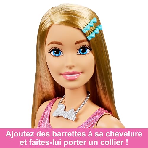 Barbie Grande Poupée Blonde Fashionistas avec Robe Irisée 71 Cm Collier Barrettes À Cheveux Et Autres Accessoires Inclus Jouet Enfant A Partir De HJY02 - vue 4