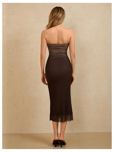 MakeMeChic Women's Strapless Maxi Dress Cocktail Mesh Ombre Bodycon Tube Dresses2