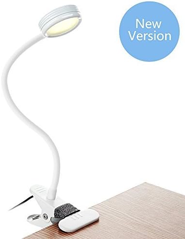 Clip On Reading Light Desk Lamp Reading in Bed Headboard Clip Light with Flexible Gooseneck 3 Color Modes 2 Brightness Levels (White)
