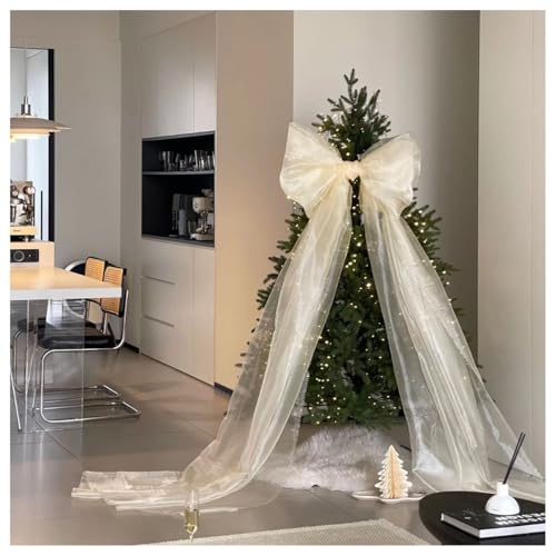 BrightGlow Lazo Extra Grande para Árbol de Navidad, Lazo Gigante Festivo de Organza, Lazo de Satén, Decoración Navideña, Lazo Decorativo, Lazo Gigante para Boda, Árbol de Navidad, Cumpleaños, Beige