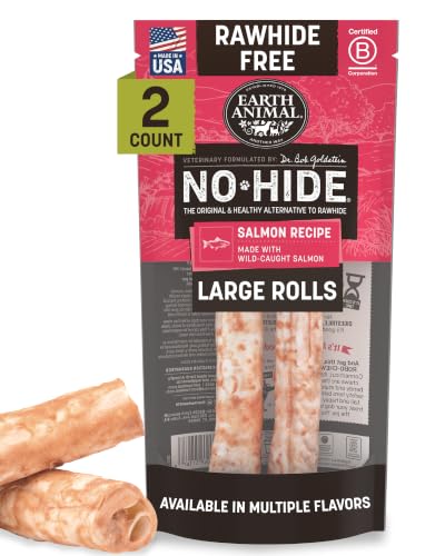 Earth Animal No Hide Dog Chews - Rawhide Free Large Rolls 2 Count Salmon