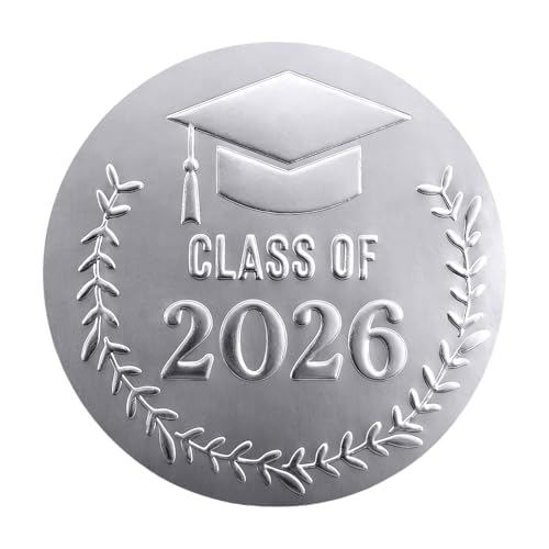 100 Pack Class of 2026 Graduation Stickers Silver Foil
