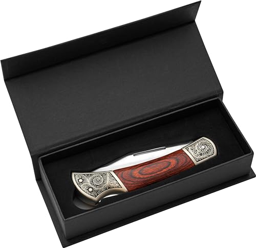 AUSONIA - Coltello da tasca Cm 22 da collezione con manico lavorato in scatola regalo