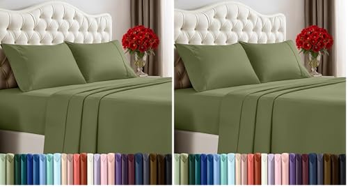 Image of Utopia Bedding Queen Size Sheet Set - 4 Piece Bed Sheets, Soft and Breathable Microfiber, Includes 1 Fitted Sheet, 1 Flat Sheet and 2 Pillowcases - Oeko-Tex - (Olive) (Pack of 2)
