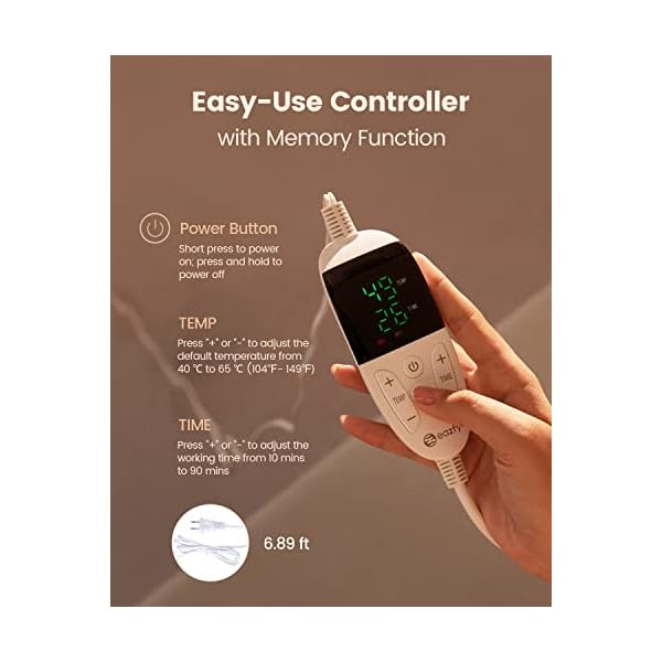 Far Infrared Heating Pads, Eazfy Natural Jade Electric Heating Pad for Back Pain Relief and Cramps, Smart Controller with Memory Function, 6 Heat Settings, Auto Shut Off (24”X15.7”) - Image 5