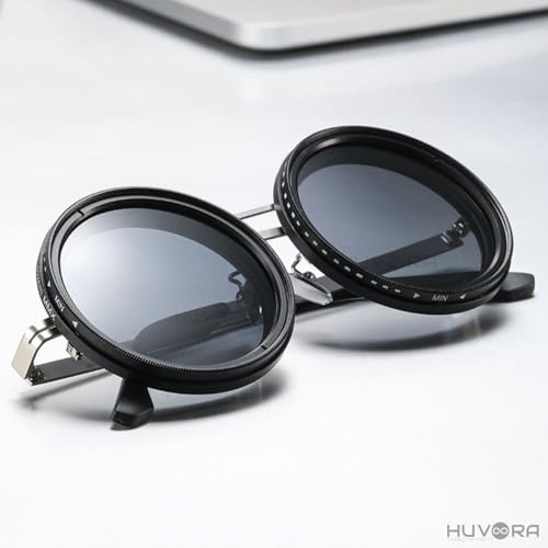 Image of Adjustable Tint Rotating Polarized Round Sunglasses for Men Stylish, Anti Glare Lenses 1-11 Gear UV400 Protection Metal Goggles for Driving Beach Retro Branded Sun Glasses