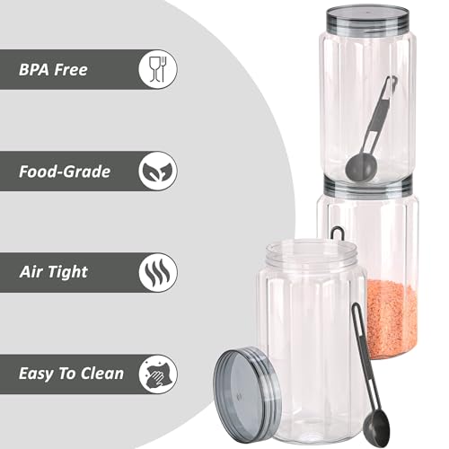 Image of Kuber Industries 12 Pcs Plastic 1100 ML Containers for Kitchen Storage | Multi-Purpose Airtight Kitchen Pet Jars and Containers Set for Spices, Pulses & Grains | Opal - Grey