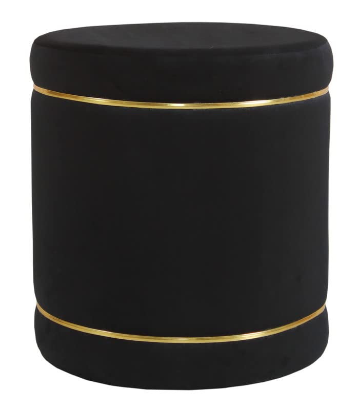 Image of Pouffes Sitting Stool for Living Room, Puffy Wooden Ottoman | Round Pouffe for Living Room & Bedroom | Pouf for Office & Home Decoration & Modern Seating Stool (Black)
