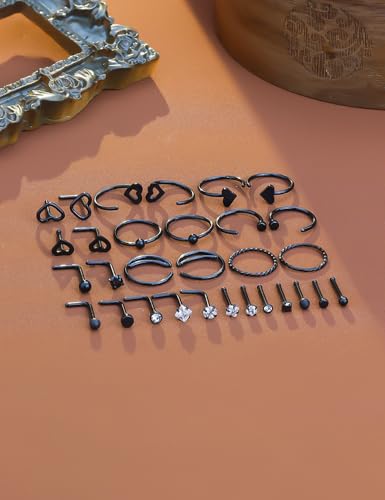 20g Nose Rings Studs Hoops Piercings Jewelry for Women Hypoallergenic Black Rainbow Surgical Steel Straight l Shaped Bars2