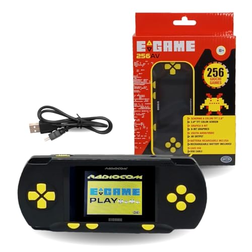 ODS - Radiocom Egame 256 Av, Console di Gioco Portatile, Schermo a Colori TFT da 2,8'', Grafica 8-bit, Batteria Ricaricabile, 16 x 7 x 2,5 cm, Età Consigliata +8 Anni