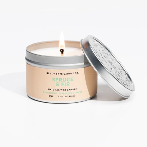 Isle of Skye Candle Company Spruce and Fir Travel Container | Natural Soy Wax Candle | Handmade in Scotland | Premium Scented Candle | Compact Lightweight Packaging | 30 Hours Burn Time