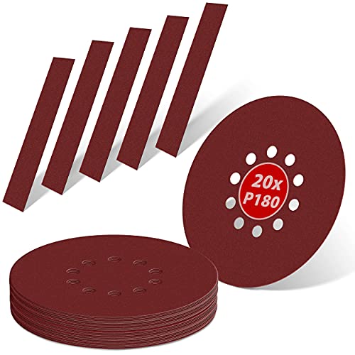 KSP-Tec® Lot de 20 disques abrasifs de 225 mm de diamètre - Grain P40, 60, 80, 120, 180 - 10 trous - Papier abrasif pour cloison sèche - Ponceuse à col long - Girafe de ponçage (P40) Cover