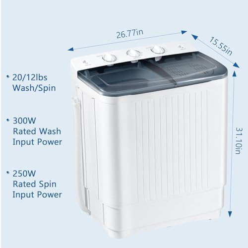Image of DOGHLY Portable Washing Machine, 32lbs Twin Tub (20+12lbs Washer /Spinner) with 10 Hangers and Drying Rack, for Powerful Stain Removal, Semi-Automatic Compact Washer for Dorms, Apartments, RVs(Black)