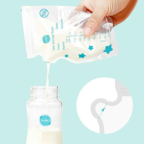 GLAND Breastmilk Storage Bags Easy Pour Spout 100 Count, Pre-Sterilized BPA Free Ready to Use Double Zipper Seal Bags for Pumping Freezing and Feeding milk Self-Standing Flat Profile Space Saving 8 oz - Thumbnail 3