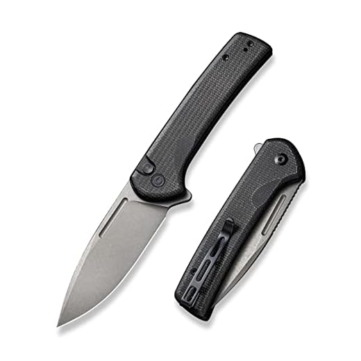CIVIVI Pocket Knife for EDC, Conspirator Button Lock Folding Knife 3.48" Nitro-V Blade, Black Micarta Handle C21006-1