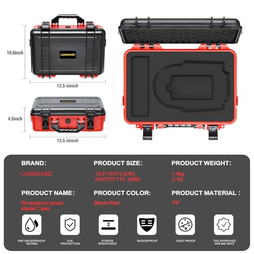Image of Case for NOCO Boost GB70 & X GBX75 - Portable Car Battery Jump Starter Hard Shell Case: Waterproof Travel Carrying Storage Box for NOCO Boost GB70 & GBX75 UltraSafe Jump Starter - RV Trips (Black+Red)