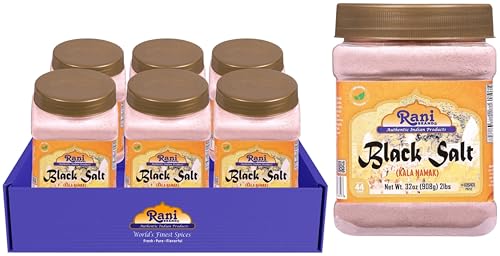 Rani Black Salt Powder (Kala Namak) Mineral 32oz (2lbs) 908g PET Jar, Pack of 6 ~ Unrefined, Pure & Natural | Vegan | Gluten Friendly | NON-GMO | Kosher | Indian Origin | Perfect for Tofu Scramble