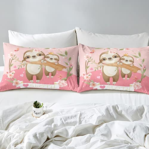 Feelyou Cute Sloth Comforter Cover Set Cartoon Sloth Bedding Set For Kids Boys Girls Botanical Floral Duvet Cover Set Wildlife Quilt Cover Pink 1 Duvet Cover With 2 Pillowcases Full Size… #TOP4