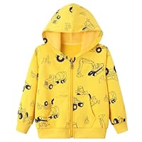 Dinopjs Boys Hoodie Excavator Bulldozer Tractor Long Sleeve Cotton Casual Hooded Sweatshirt Tops Truck Engineering Vehicle Shirts Clothes Zipper Hoodies Warm Coats for Kids, Yellow