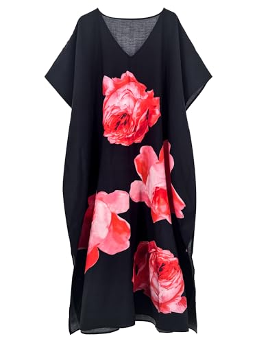 Image of Moss Rose Kaftan Dresses for Women Summer Swimsuit Cover up Caftan Dress | Moo Moos for Women, Batwing Sleeve, Plus Size Kaftan Dress, Maxi Caftan Beach Dress