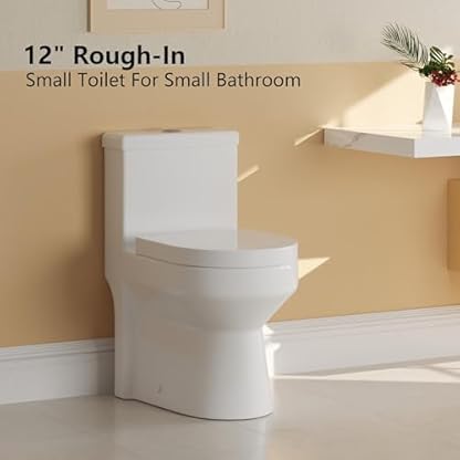 DeerValley Kleines einteiliges kompaktes WC für Badezimmer, Doppelspülung mit Soft-Close-Sitz, 0,8/1,28 GPF, hohe Effizienz, weiße Toilette für kleines Badezimmer, 30,5 cm – Bild 7
