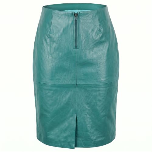 German Wear Midi Lederrock aus Lammnappa Midirock - Trendiger Business Rock Echtleder Grün - 46